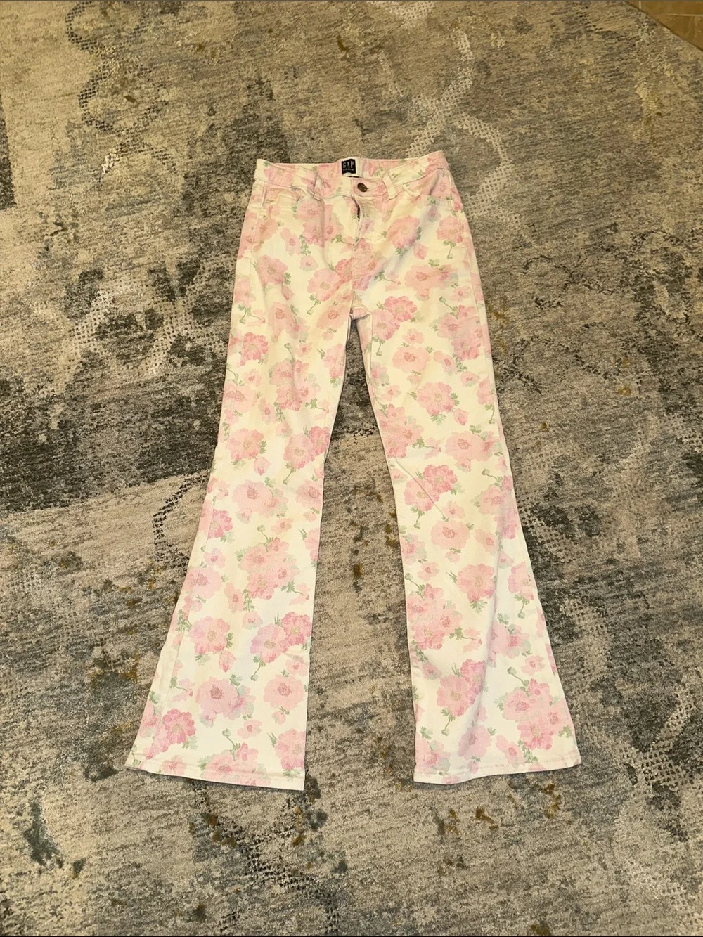 GAP Pink Floral Print White Jeans